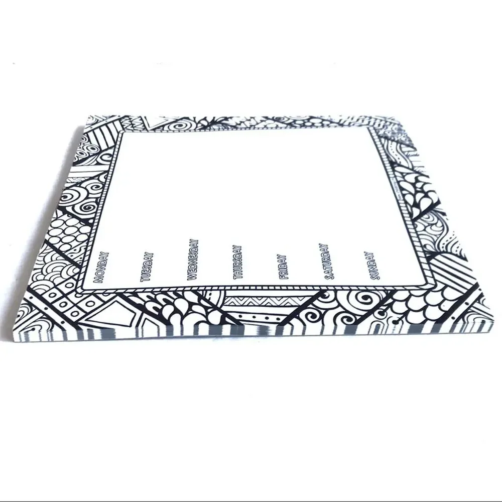 Weekly Calendar Square Paper Pad Black White Print